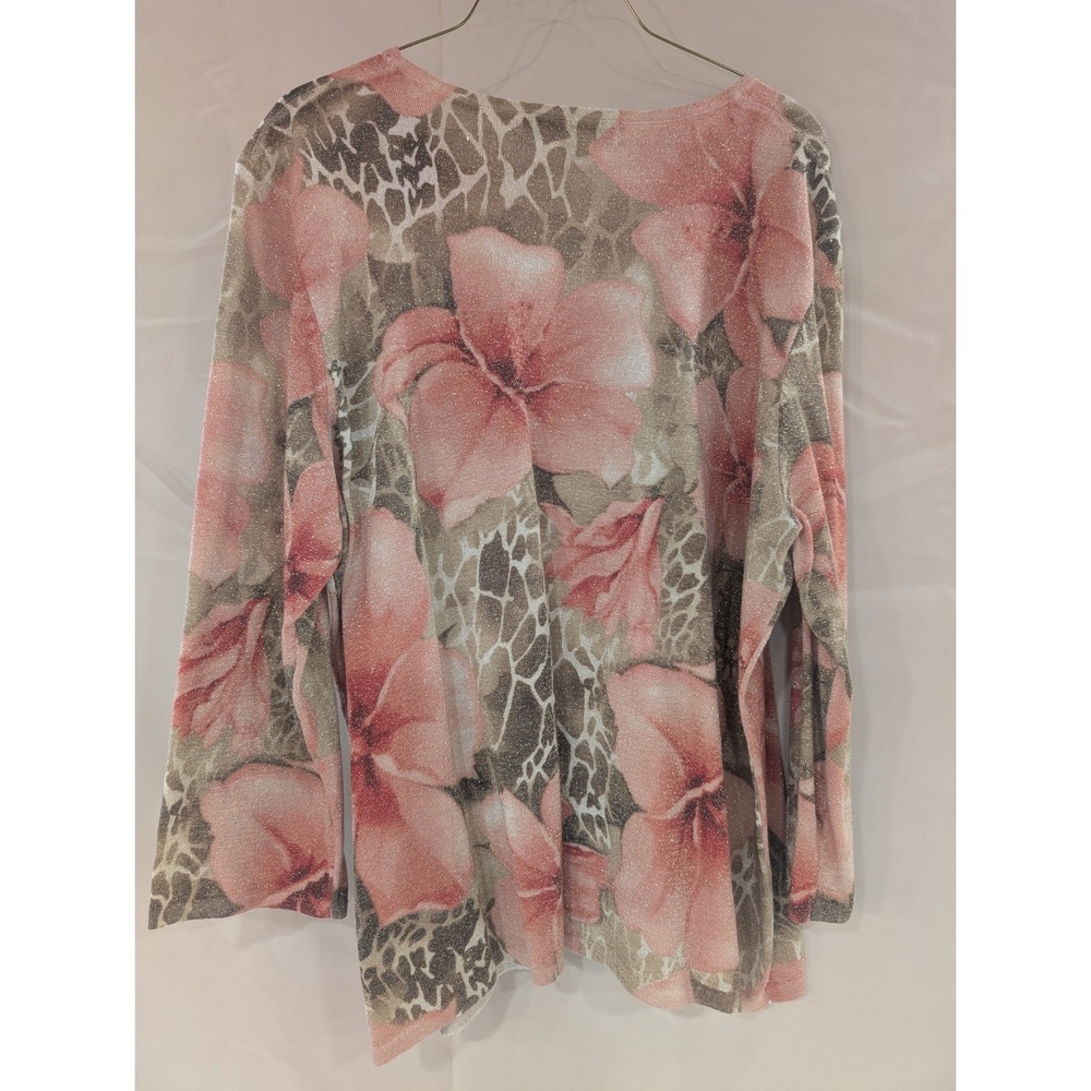 Samantha Grey XL Floral Print Embellished Long‎ Sleeve Top Blouse - Picture 3 of 3